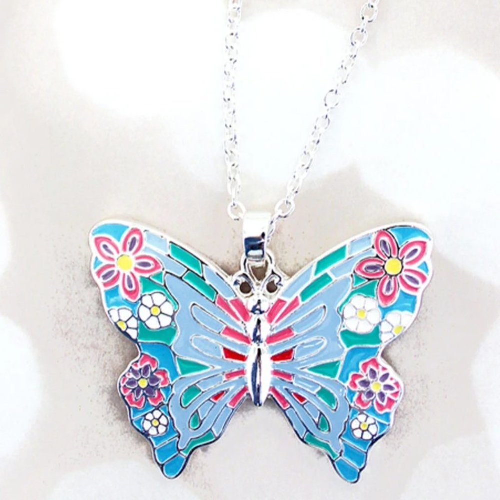 Spring Meadow Mosaic Butterfly Necklace